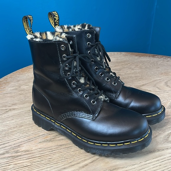 Dr. Martens Shoes - Dr. Martens 1460 Serena Leopard Faux Fur Lined Boots Size 8